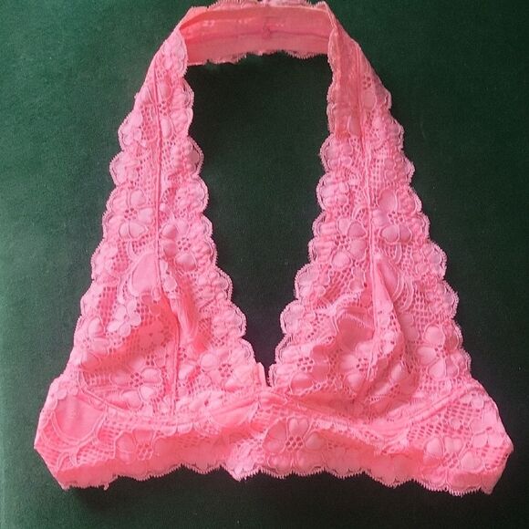 Intimately Free People XS Galloon Lace Halter Bra Bralette Pink Boho Halter Sexy - Picture 2 of 7